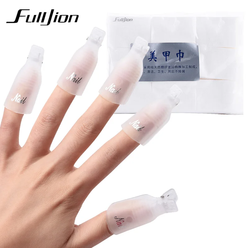 Fulljion 10 шт. колпачки на когти зажимы + 900 шт./упак. гель для ногтей салфетки