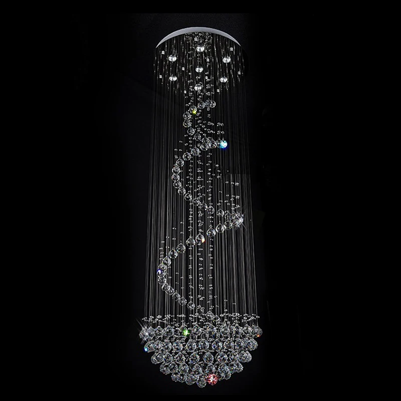 en Ucuz Büyük LED Modern K9 Kristal Avizeler Lambalar Villa Penthouse Spiral Paslanmaz Dubleks Rotasyon Avizeler Aydınlatma