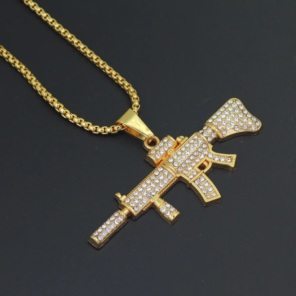 Bling bling хип хоп пистолет M16 микро pave с ААА подвеска цирконием ожерелье ледяной из