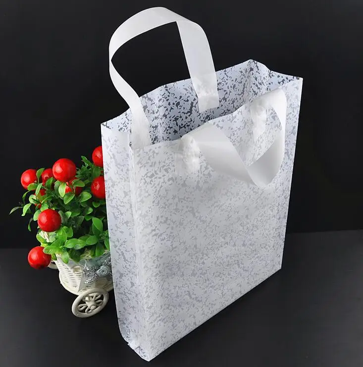 

25*35cm printed rose plastic bag with handle for jewelry Boutique Gift Packaging Plastic Bags WHITE