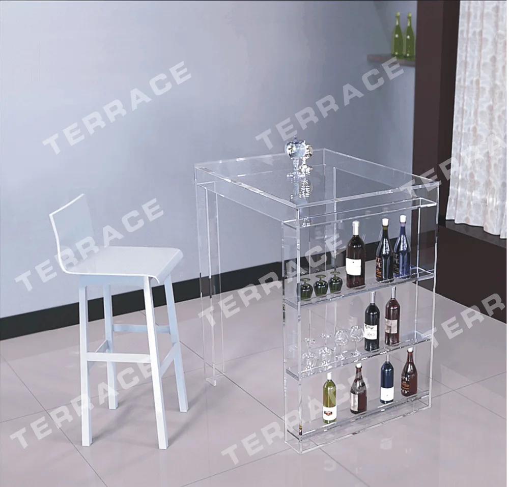 

(Flat packed)Acrylic Pub Mini Bar Table With Storage Wine Bottle Rack-Perfect for small living room