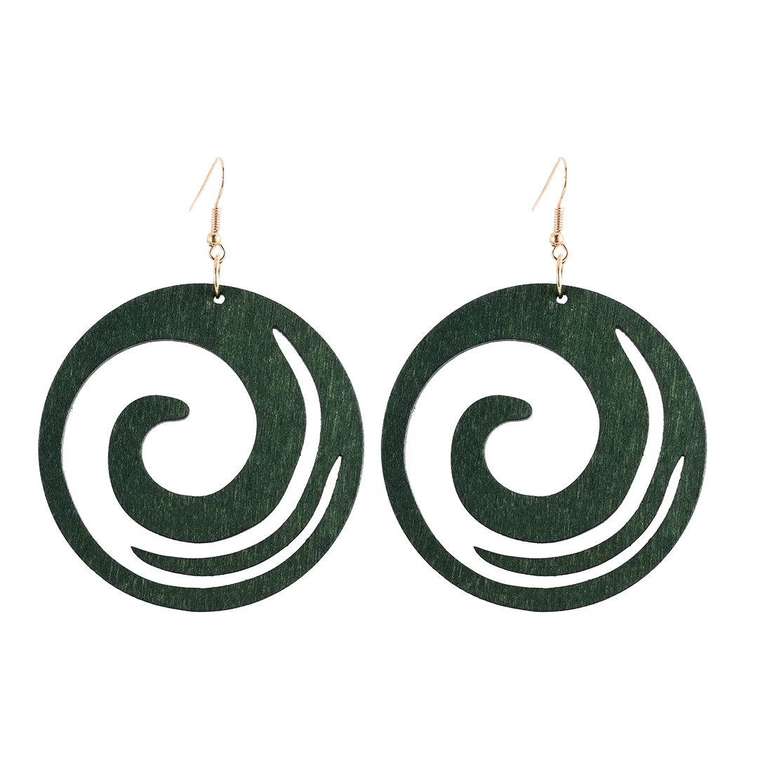 YULUCH Fashion Round Pendant Earrings Ethnic Bohemian Boho Black Green Wooden Hollow Cloud Hanging Earrings For Women Party Gift