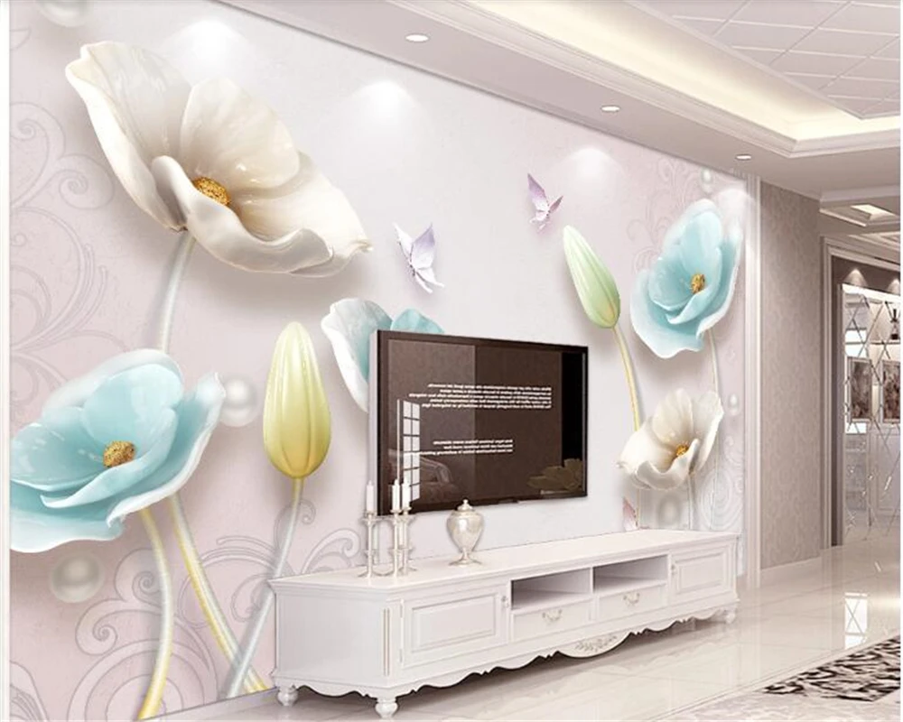 

beibehang customize 3D three-dimensional relief jewelry tulips living room background wall painting wallpaper papel de parede