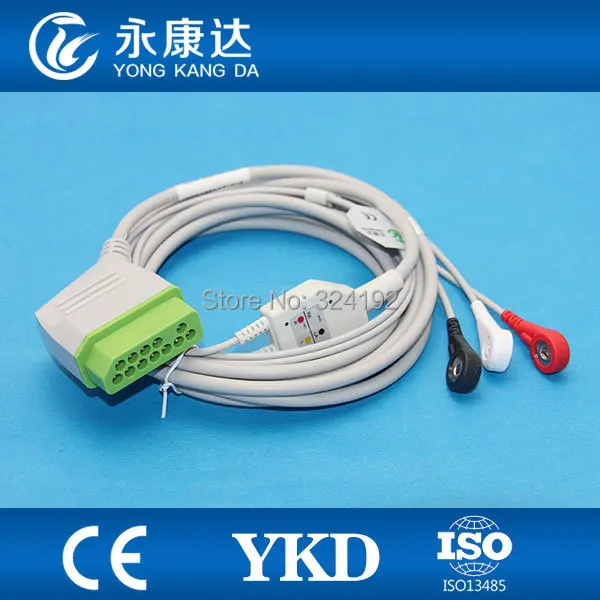 NIHON KOHDEN цельный тройной свинцовый ECG кабель с квадратным 12 контактным разъемом