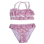 Купальник-бикини для девочек, из двух предметов, с цветочным принтом, для пляжа, бикини с оборками, 2020