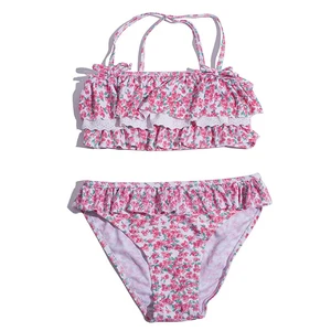 Купальник-бикини для девочек, из двух предметов, с цветочным принтом, для пляжа, бикини с оборками, 2020