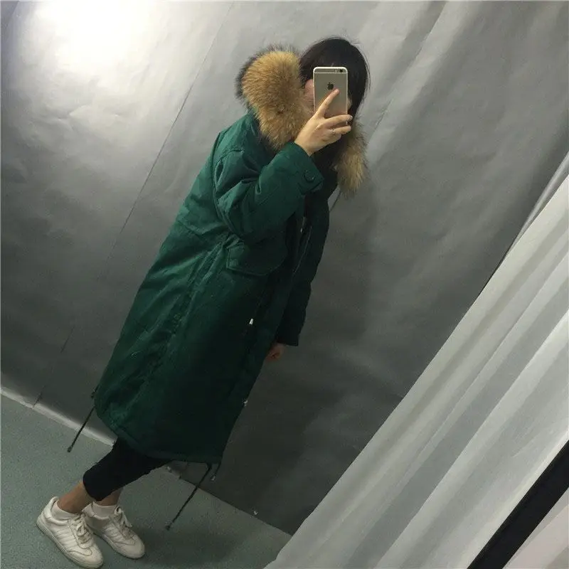 Зимняя куртка Для женщин утка вниз пальто Для женщин s Зимняя куртка s и пальто Парка на пуху с большой натуральный мех енота меховой воротник с капюшоном