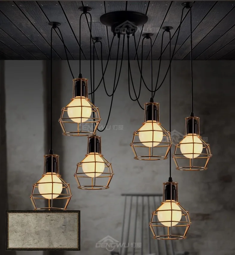 Эдисон Ретро Паук Люстра Освещение Потолочный подвесной светильник 6 Arm с золотой