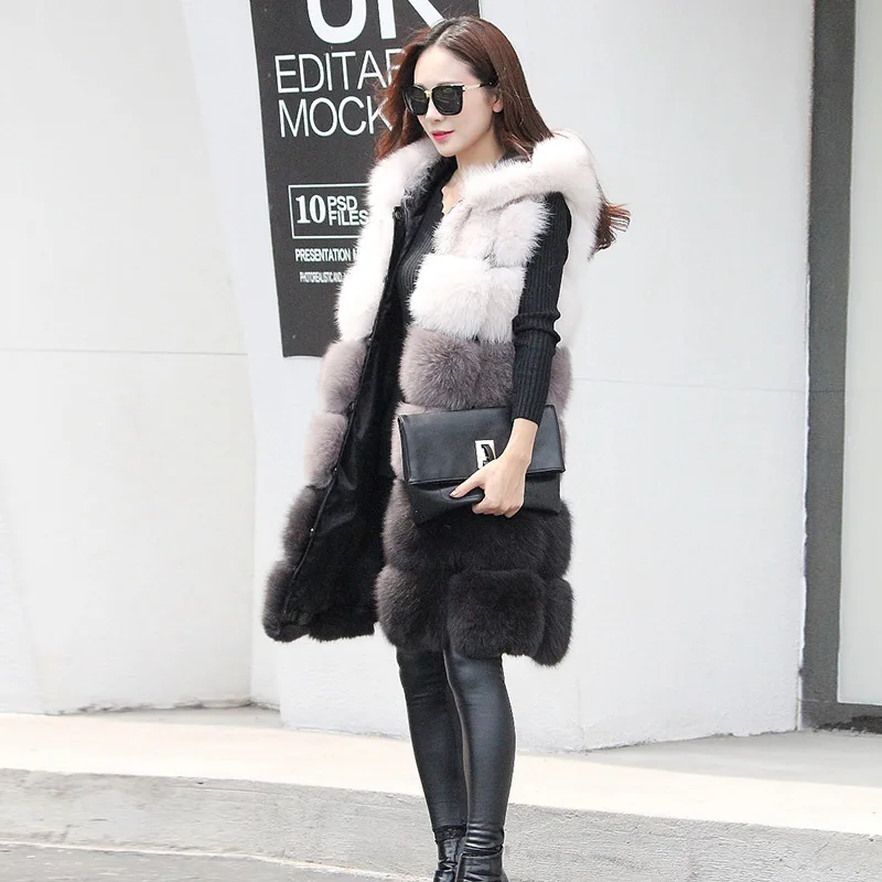 2017 Новый Осень Зима Лиса Шубу Свободные Заклинание Цвет Имитация Fox Жилет Меховой