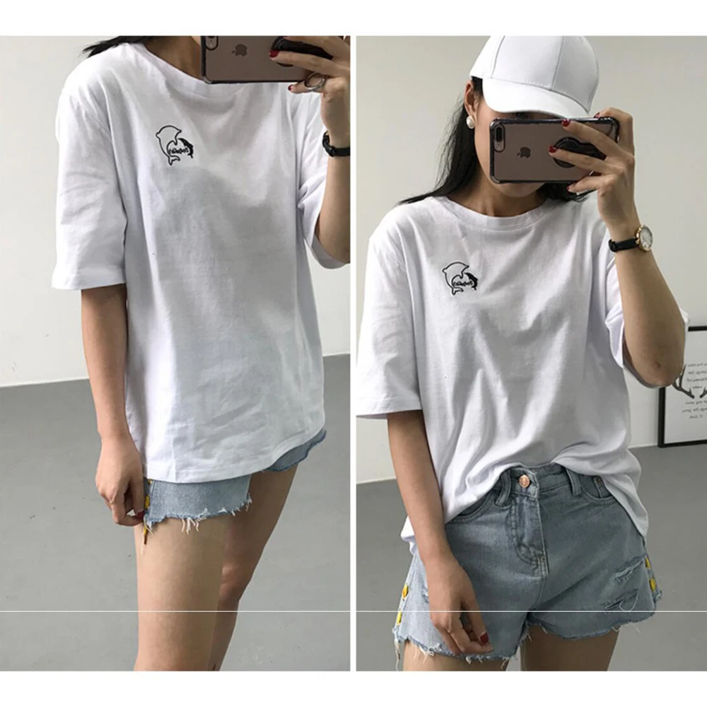 Новая Симпатичная хлопковая Футболка с принтом дельфина для женщин футболки