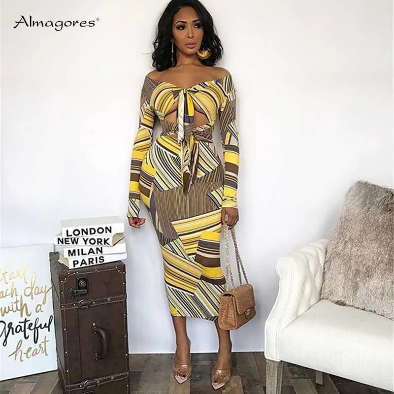 Для женщин Весна Осень Бандажное платье 2018 выдалбливают с длинным рукавом Тонкий