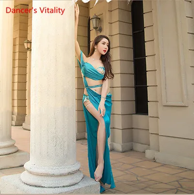 Небесно-голубой Женский Спандекс Belly Dance Костюм Belly Dance Профессиональный Комплект для Женщин Бюстгальтер+ Юбка 2 шт - Цвет: Небесно-голубой