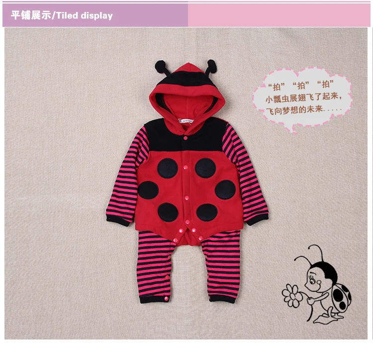 Флисовые детские комбинезоны в горошек с изображением божьей коровки Теплые