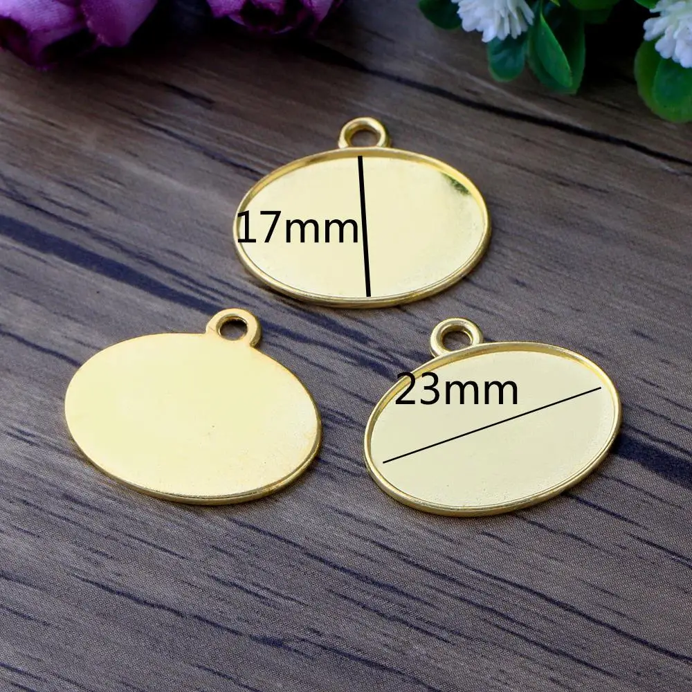 ( Fit 17*23mm ) 15pcs Gold Color Plated Cabochon Settings Cameo Base Blank Tray Pendant Charms Oval | Украшения и аксессуары