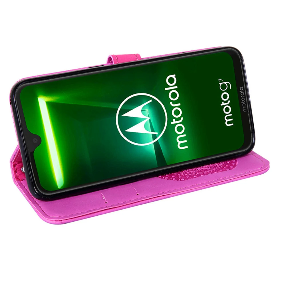 Кожаный флип чехол бумажник Datura Flower для Motorola Moto E5 G7 Play Plus с магнитной рамкой и