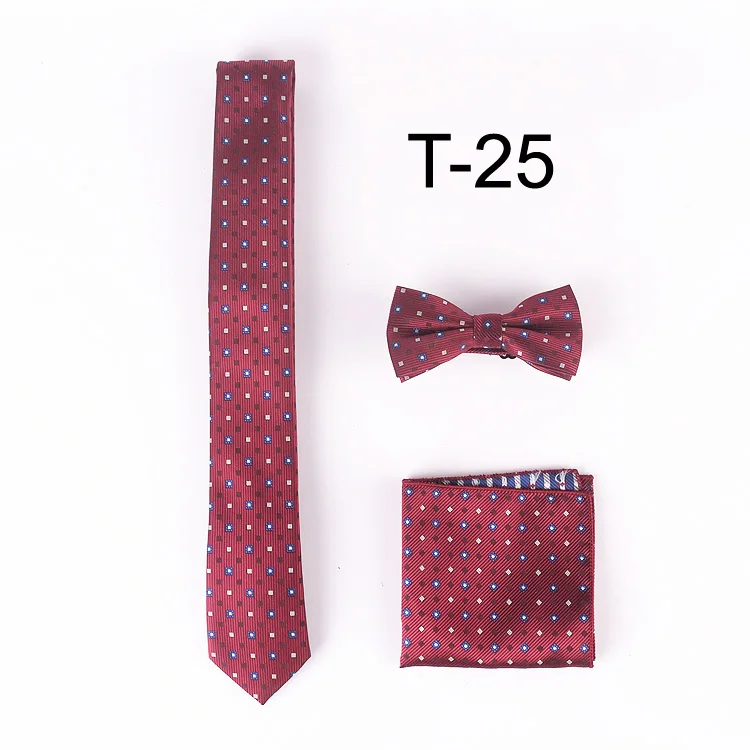 

100%Silk 2017 Hot Designer Ties Skinny Classic Red Plaid Necktie Set Fasion Handkerchief with lovely Bow Tie For Men