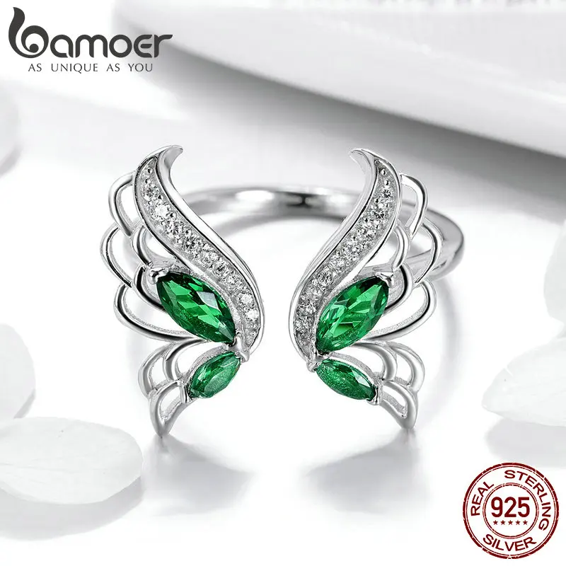 BAMOER, модные, новые, 925 пробы, серебряные, элегантные, с бабочкой, прозрачные, CZ, кольца на палец для женщин, для свадьбы, помолвки, ювелирные изделия BSR007
