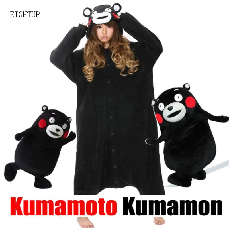 Кигуруми мультфильм животных Черный Кумамон медведь Onesie унисекс взрослых пижамы костюмы для косплея пижамы Кумамото спальный костюм пижамы