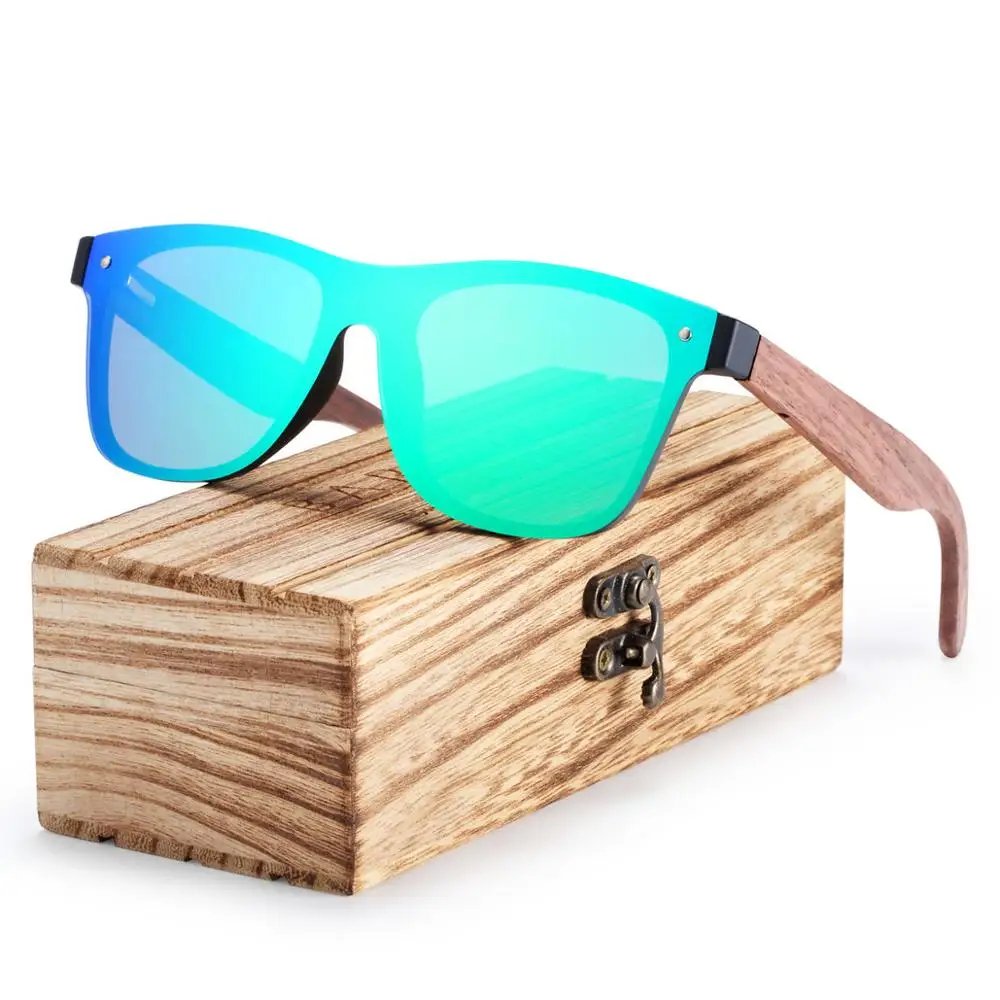 Green No Polarized BARCUR Дерево Солнцезащитные очки для женщин черный орех Защита от солнца очки мужские очки модные Винтаж для - Цвет линз: Green No Polarized