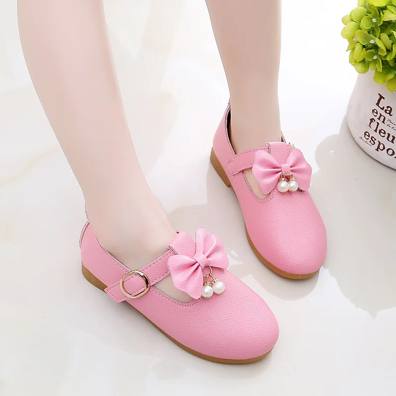 Pink VFOCHI/ г.; детская кожаная обувь для девочек с бантом; Танцевальная обувь для девочек; детская Праздничная обувь; Повседневная модельная обувь для девочек-подростков - Цвет: Pink