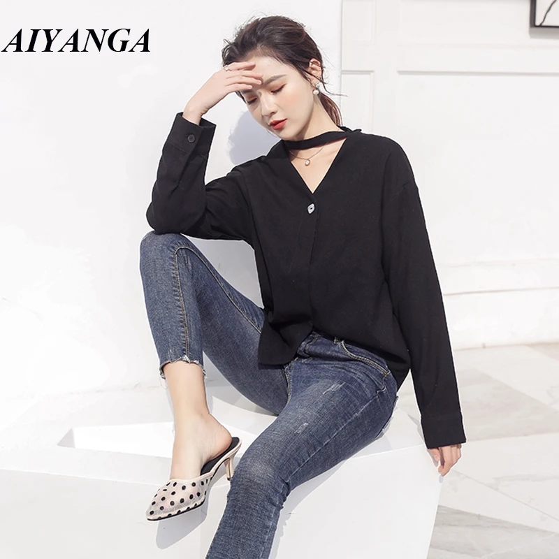 2019 Spring Blouses Women Long Sleeve Shirts Female Fashion Office Lady OL Elegant Womens Tops and Black Red | Женская одежда