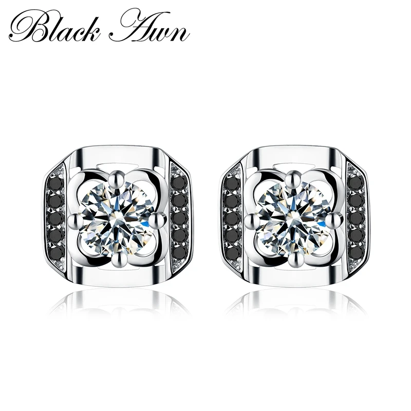 Женские серьги гвоздики из серебра 100% пробы с черно белым камнем|stud earrings|earrings