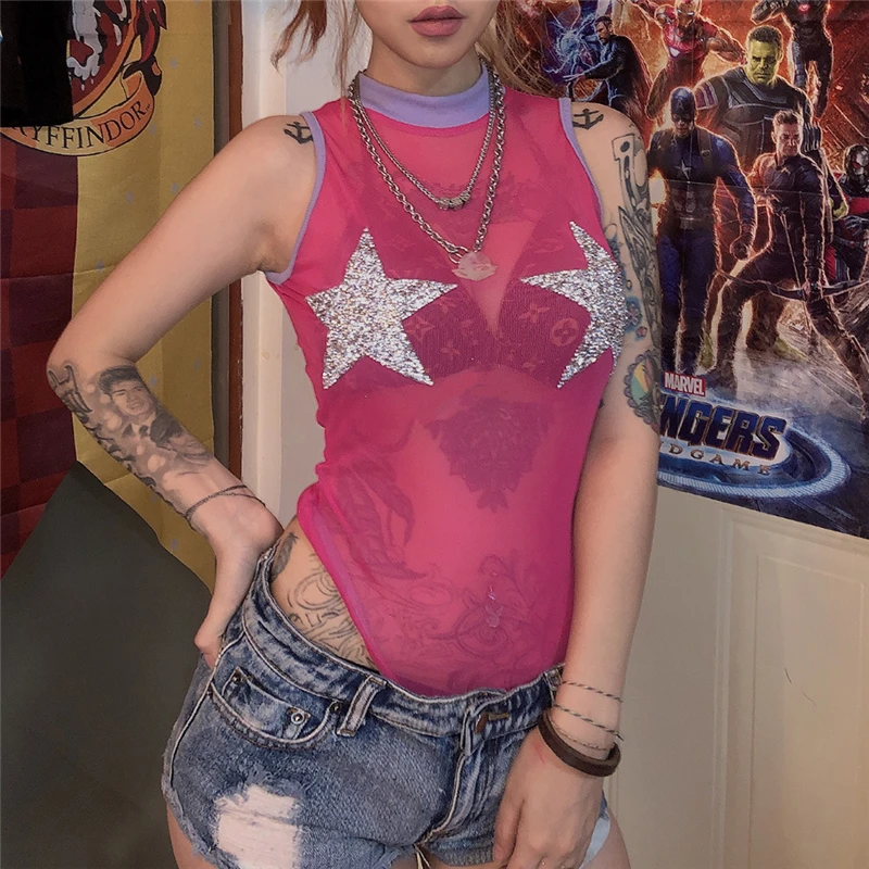 Сексуальный прозрачный боди с серебряные стразы женские комбинезоны без рукавов