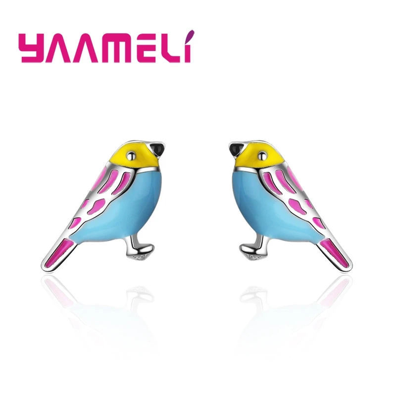 

Cute Hot Sale New Fashion Multi-colored Bird Design 925 Sterling Silver Stud Earring Loverly Girls Woman Party Accessories