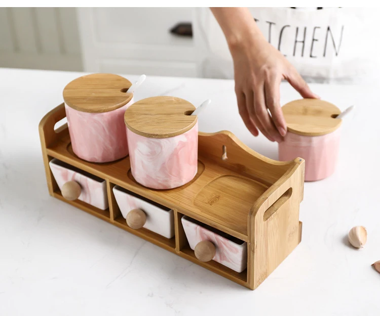 Простой стиль сахарница домашний кухонный набор Ceramica для соли и специй горшок баночки деревянная рама можно повесить на стену