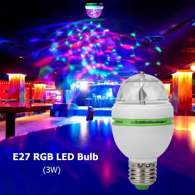 E27 RGB светодиодный лампы 3 Вт вращающийся кристалл магический шар для сцены