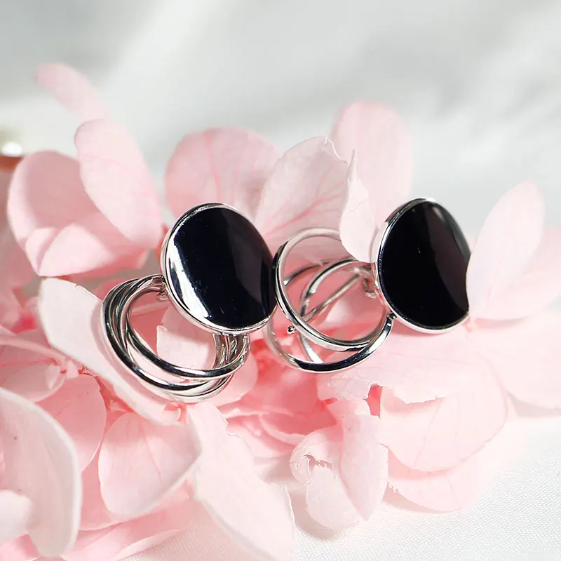 Black Round Epoxy Earrings S925 Sterling Silver for Women | Украшения и аксессуары