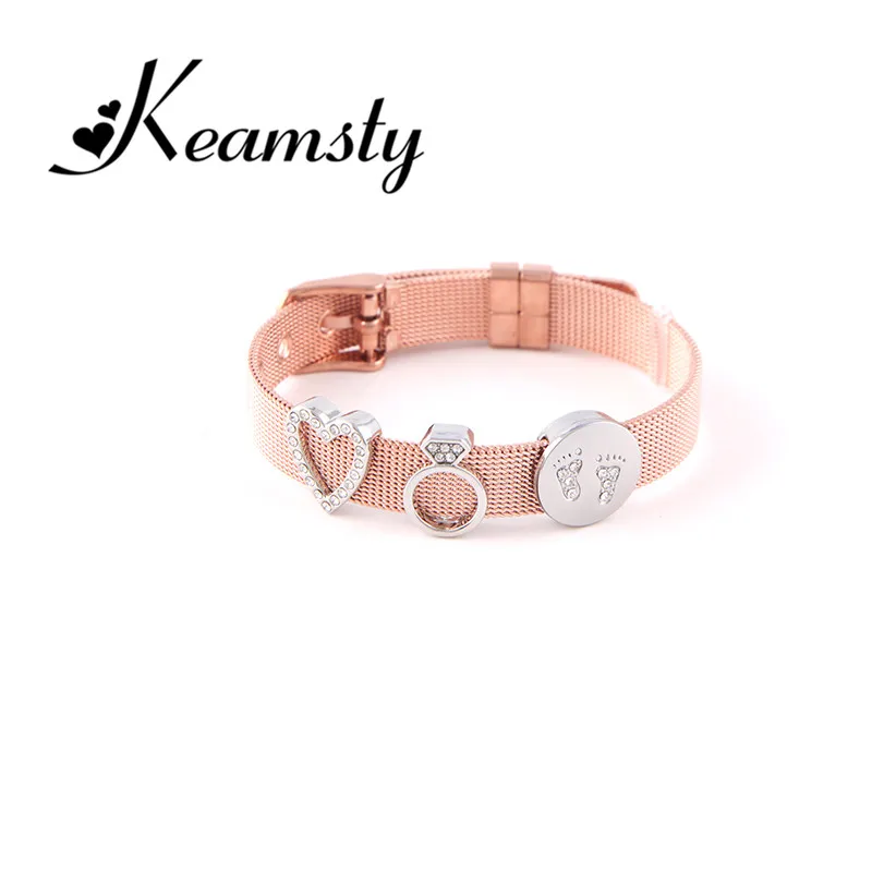 Keamsty розовое золото браслет кристалл любовь талисманы браслеты комплект
