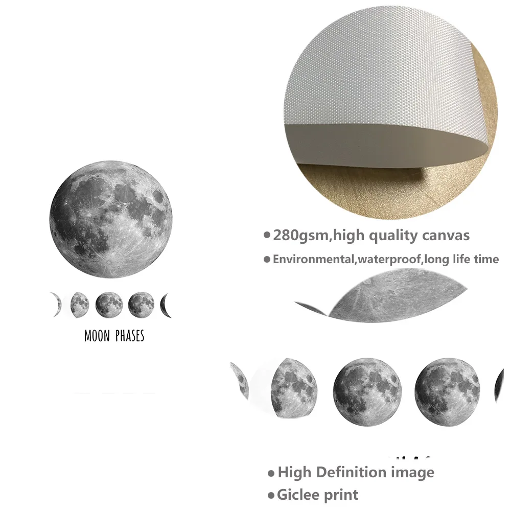 NICOLESHENTING Moon Phase Space Poster Prints Minimalist Wall Art Canvas Painting Picture Home Decor Nordic Style Decoration|poster print|painting
