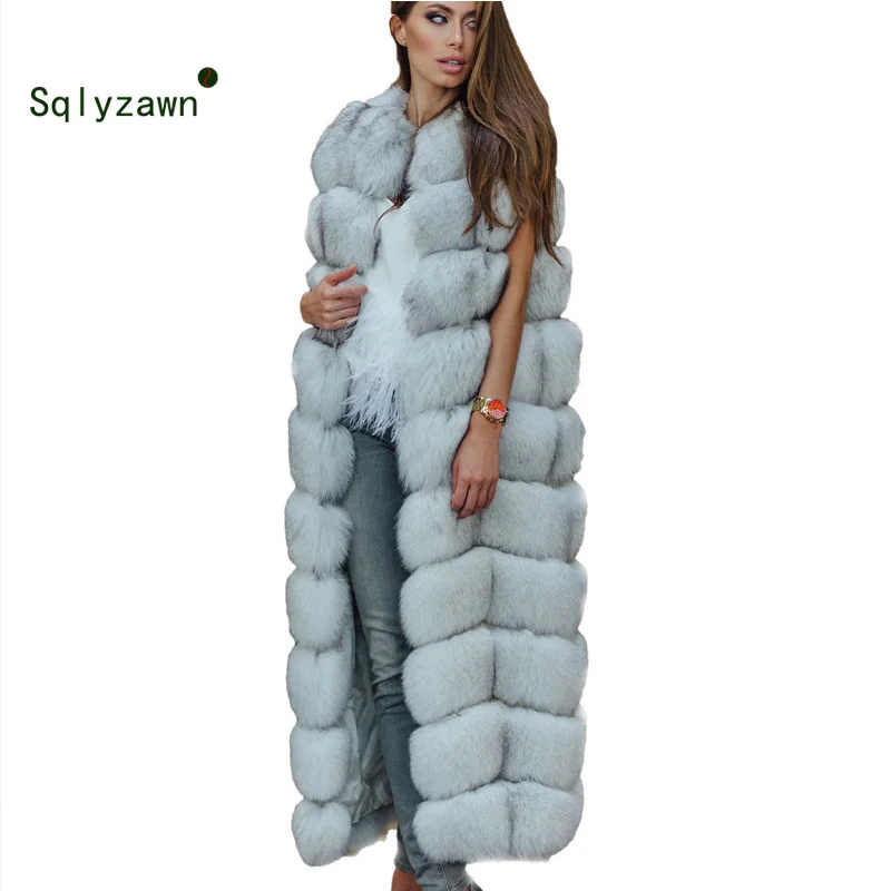 Супердлинный жилет из искусственного лисьего меха 140 см женская зимняя мода