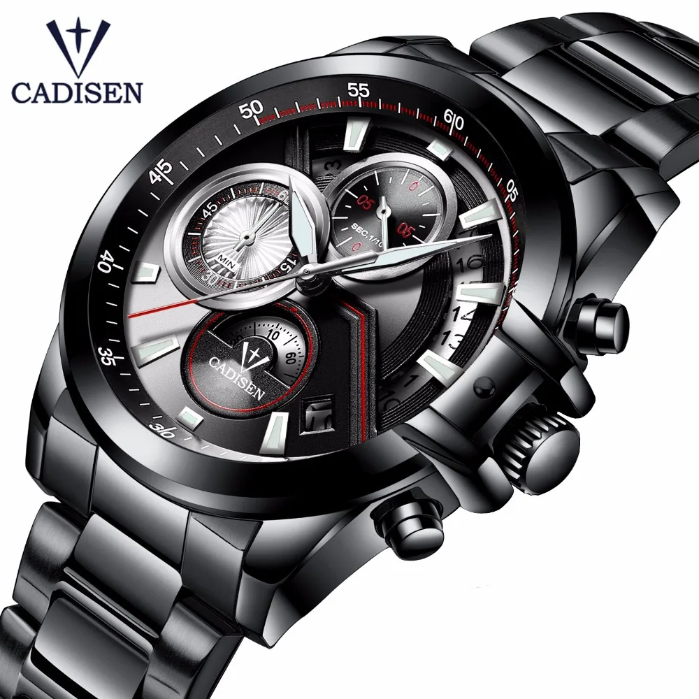 Топ Элитный бренд cadisen Для мужчин Спорт Часы кварцевые привело аналоговые часы