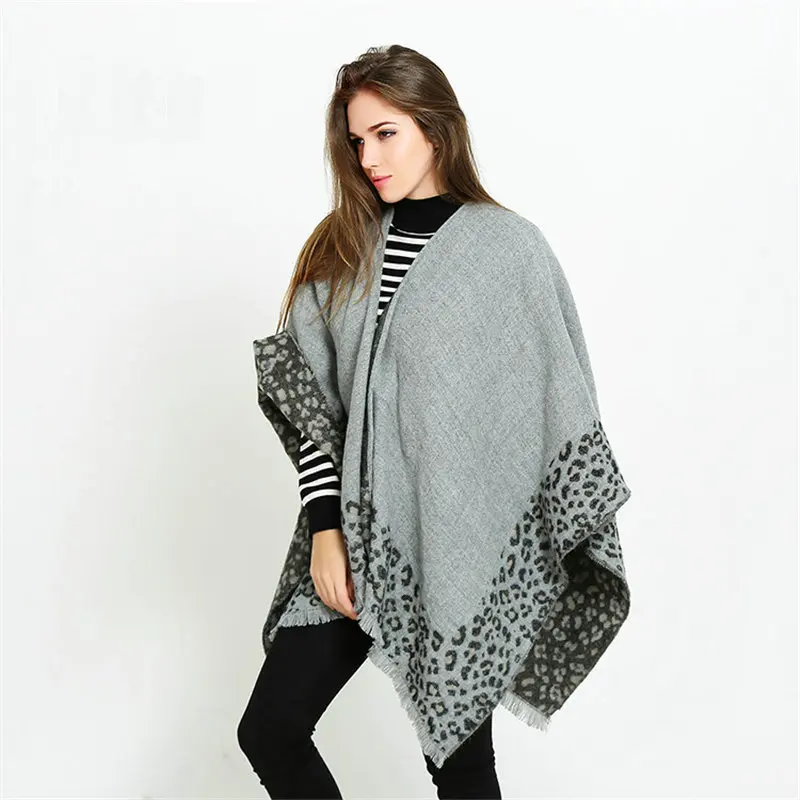 Жаккардовое пончо с леопардовым принтом в европейском стиле накидка леопардовой