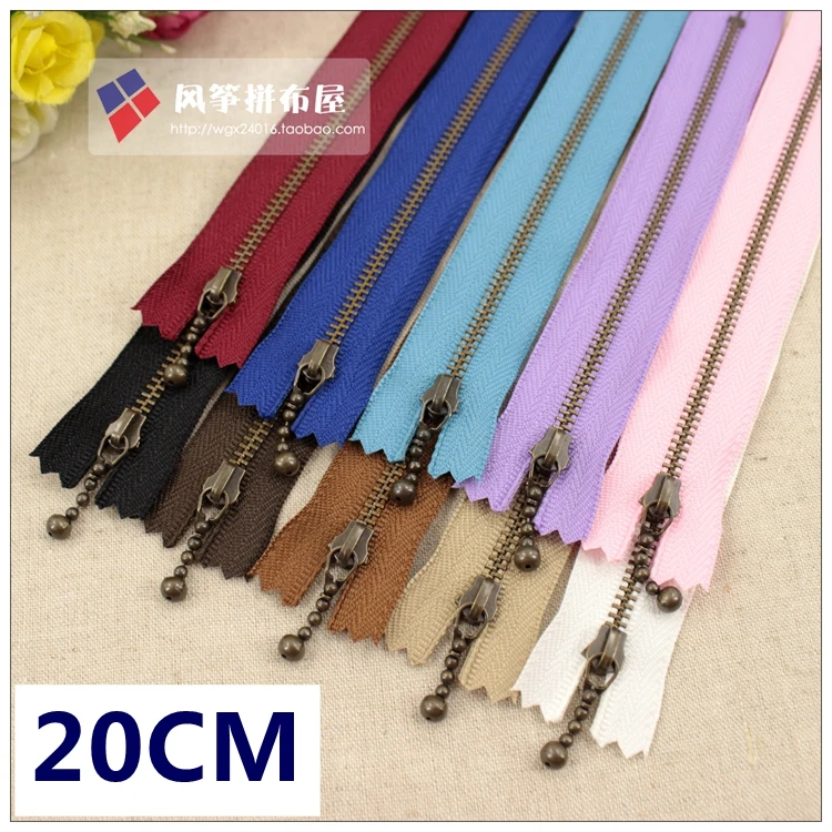 Ykk3 metal zipper classic drop zip bags bronze 20cm long