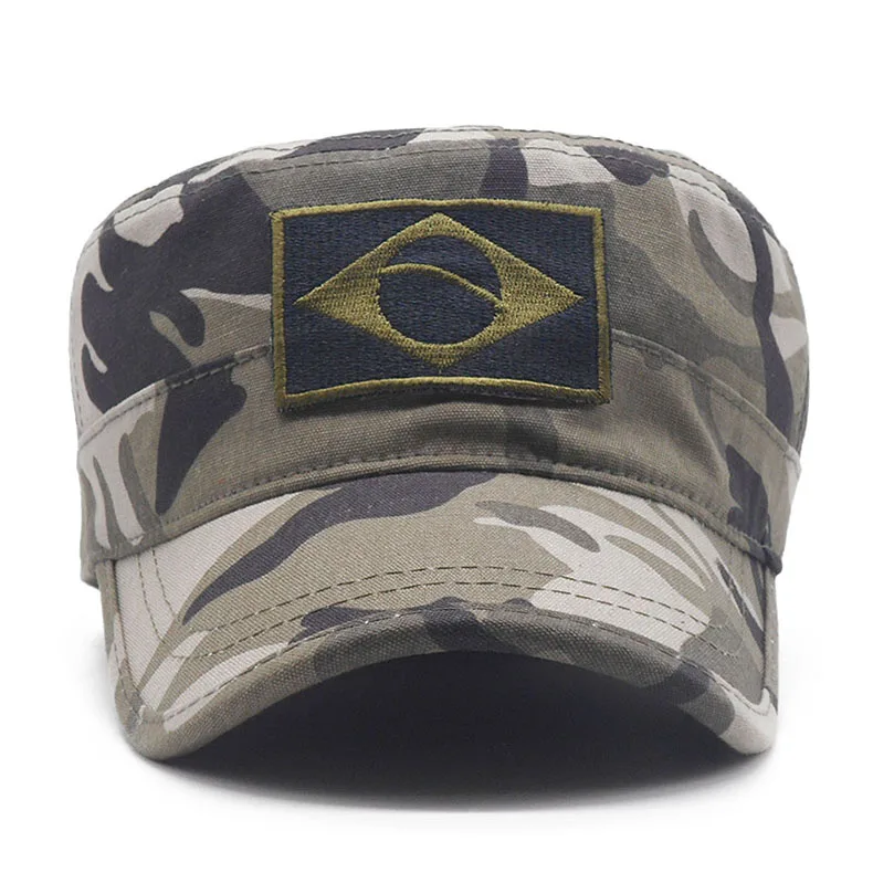 Men Tactical Camo Military Hats Embroidery Brazil Flag Flat Cap Team Male Baseball Caps Army Force Jungle Hunting Cap