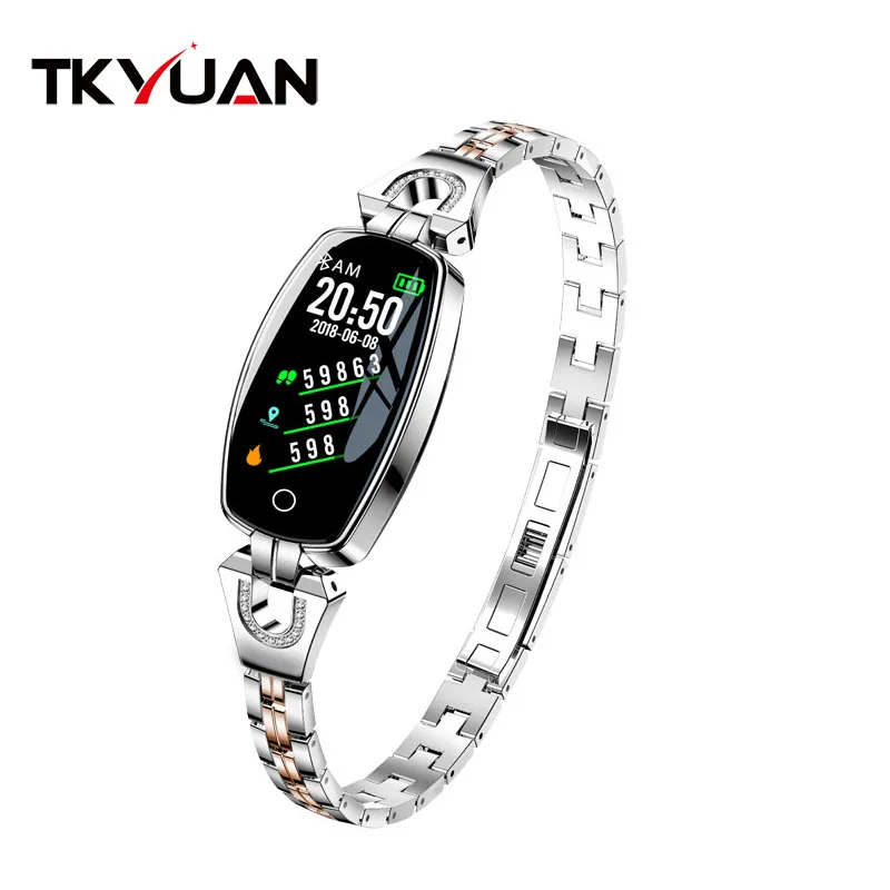 silver TKYUAN H8 женский умный фитнес-браслет монитор сердечного ритма кровяное давление IP67 водонепроницаемые Смарт-часы лучший подарок для леди - Цвет: silver