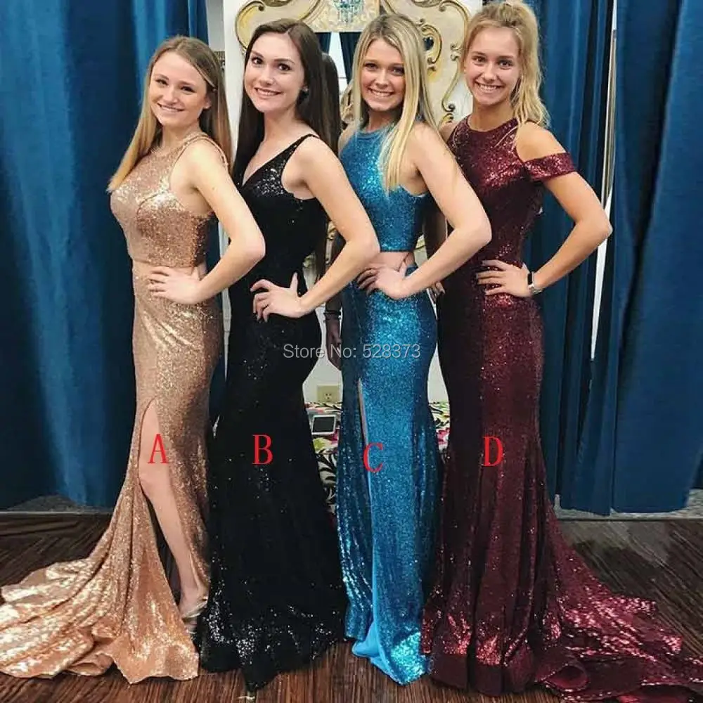 YNQNFS PD81 Блестки без рукавов Русалка из двух частей для выпускного вечера с Высоким Разрезом Вечернее платье платья для подружки невесты 2018