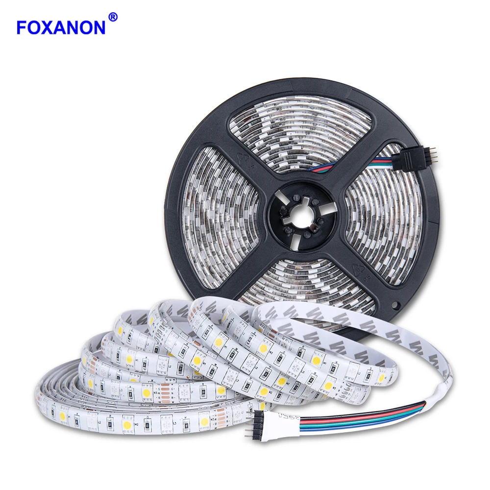 Foxanon 60LEDs/M SMD 5050 5M LED Strip RGB Light Tape DC12V RGBW RGBWW Holiday Decoration Lamp String Ribbon IP65 Waterproof | Лампы и