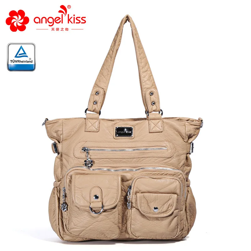 Beige Angelkiss, брендовые сумочки с эффектом потертости, женские сумки через плечо, вместительные сумки, сумки для женщин, высокое качество, сумки-мессенджеры, женские кожаные сумки - Цвет: Beige