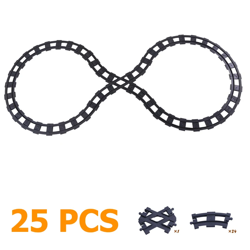 25pcs Track set1 Наборы дорожек для поезда, большие строительные блоки, аксессуары для транспортных средств, сборка железной дороги, Детские интерактивные игрушки, совместимые с Duplo, кирпичи - Цвет: 25pcs Track set1