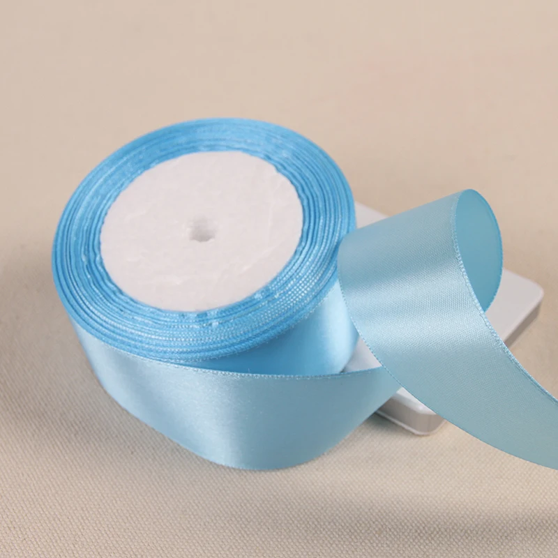 Light Blue 4 см шириной 25 ярдов длинная шелковая цветная лента упаковка для свадебного подарка швейная ткань поставки белый черный Тиффани синий - Цвет: Light Blue
