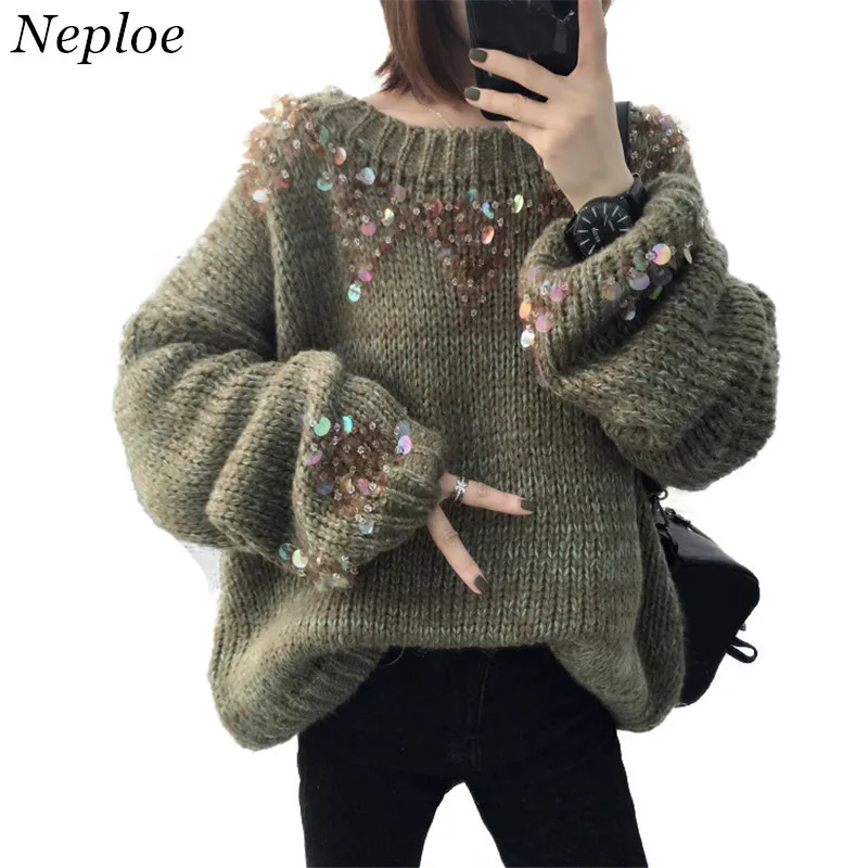 Neploe 2019 Новый осень зима вышивка пайетки свитер женский корейский Свободный