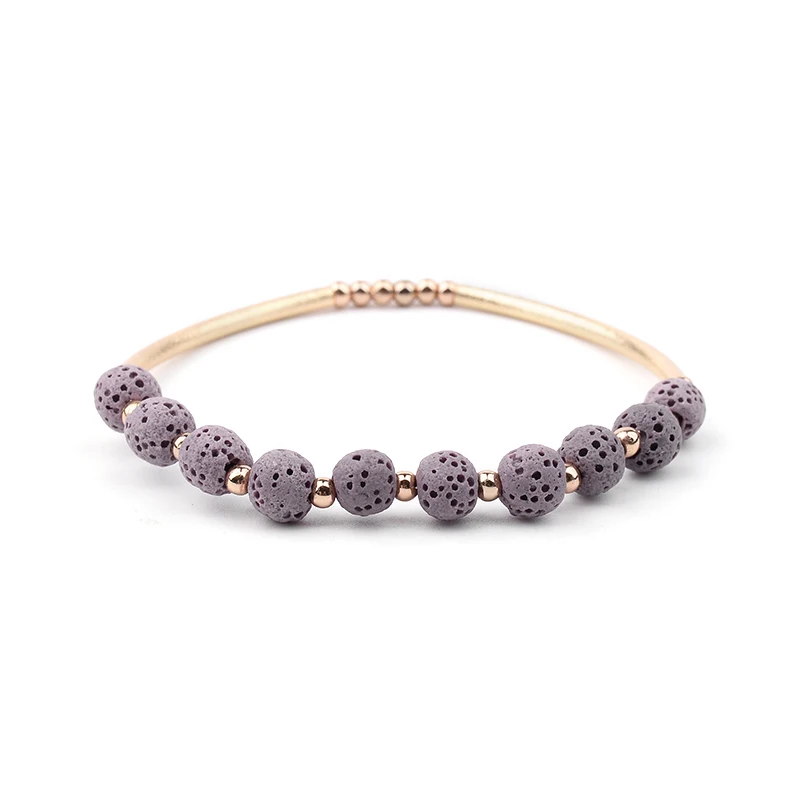 Purple Lava Stone Браслет BOJIU 7 Чакра из лавового камня для женщин с золотыми трубками, кварцевым камнем, ароматерапия, эфирные масла, диффузный браслет, ювелирные изделия, BC200 - Окраска металла: Purple Lava Stone