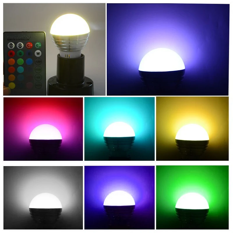1 шт. E27 E14 светодиодный цветная (RGB) Светодиодная лампа с регулируемой яркостью