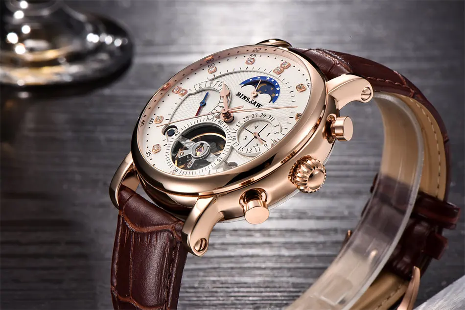 Мужские автоматические механические часы Tourbillon, люксовый бренд, мужская мода, натуральная кожа, мужские многофункциональные часы, relogio masculino
