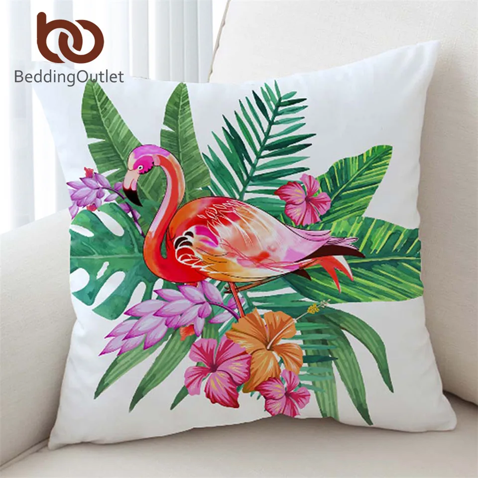 

Постельные принадлежности, подушка "фламинго", Чехол для подушки с цветочным принтом, чехлы для девочек с тропическим растением, розовые и з...
