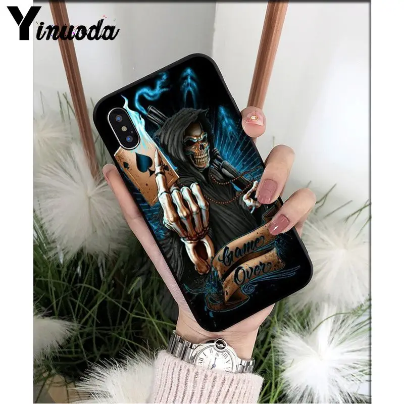 A9 Yinuoda Grim reaper череп скелет DIY Роскошный Высокий протектор на конце чехол для iPhone X XS MAX 6 6S 7 7plus 8 8Plus 5 5S XR - Цвет: A9